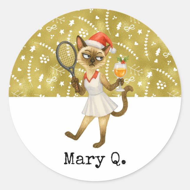 Tennis Christmas themed for Cat Lovers Runder Aufkleber (Vorderseite)