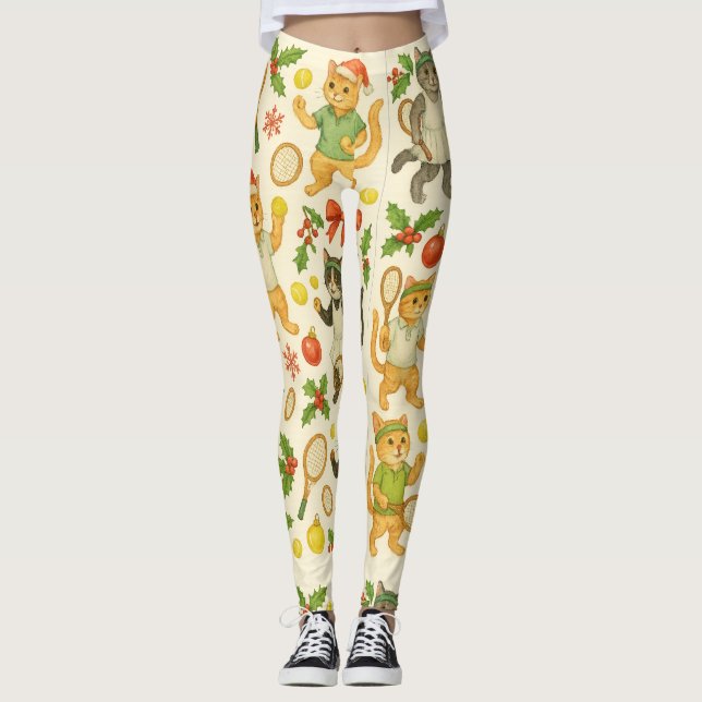 Tennis Christmas themed for Player cat lovers Leggings (Vorderseite)