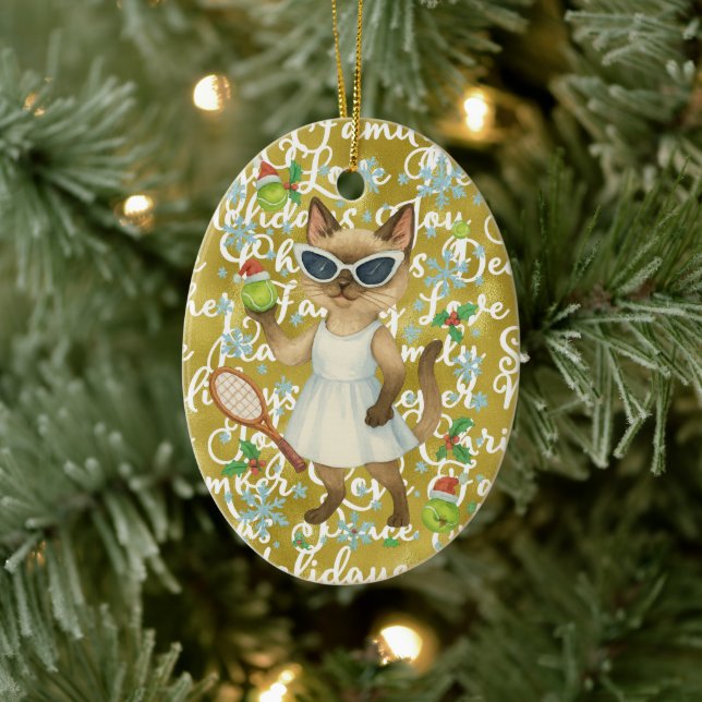 Tennis Christmas themed for player who loves cat Keramik Ornament (Baum)