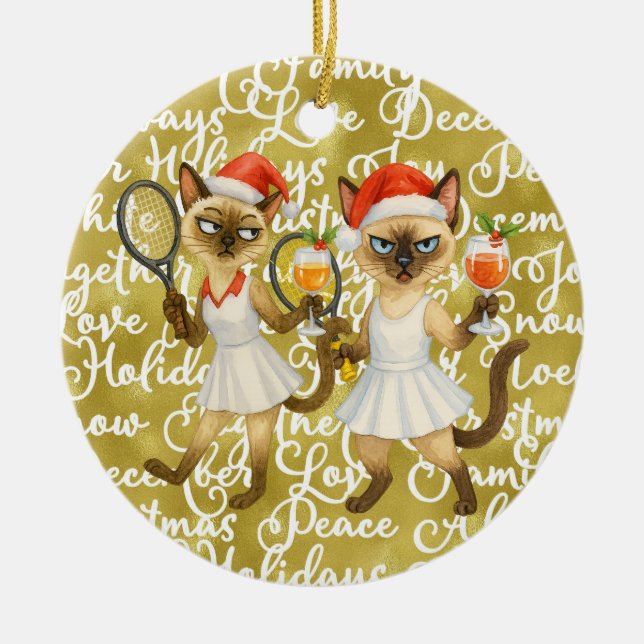 Tennis Christmas themed for player who loves cat Keramik Ornament (Vorne)