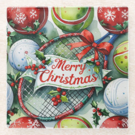 Tennis Christmas themed with racket and Santa hat Glasuntersetzer