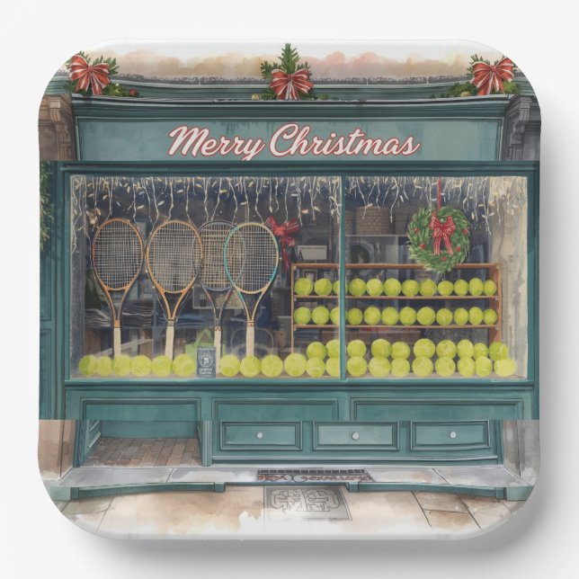 Tennis Christmas themed with tennis shop Pappteller (Vorderseite)
