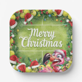 Tennis Christmas with Flamingo themed  Pappteller