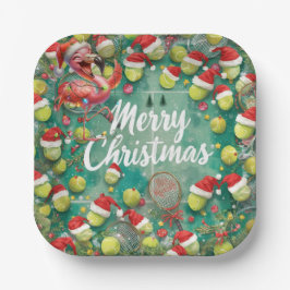 Tennis Christmas with Flamingo themed  Pappteller