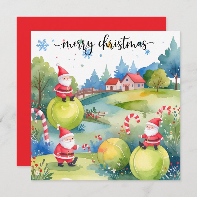 Tennis Christmas with tennis themed  Feiertagskarte (Vorne/Hinten)