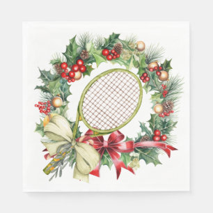 Tennis Christmas Wreath Wassercolor Serviette