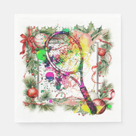 Tennis Christmas Wreath Wassercolor Serviette