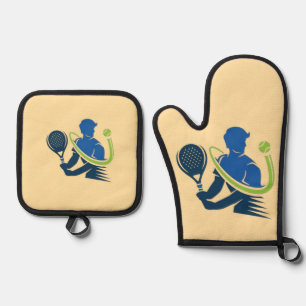 Tennis-Club-Logo - Dynamische Aktion, Sportstil Ofenhandschuh & Topflappen-Set