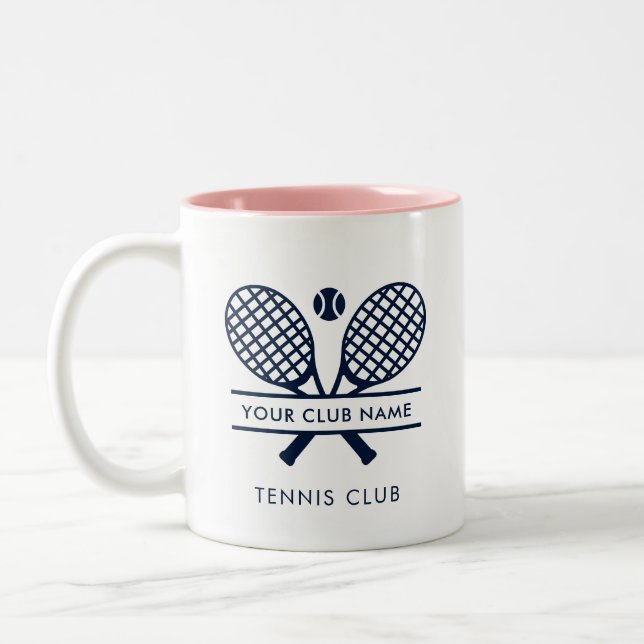 Tennis Club Name Navy Blue Logo Custom Sports Zweifarbige Tasse (Links)