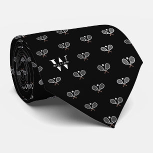 Tennis Clubs Monogram Name Black Neck Tie Krawatte