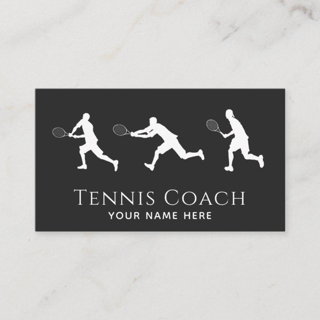 Tennis Coach Men Player Silhouette Social Media Visitenkarte (Vorderseite)