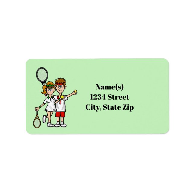 Tennis Couple Brown Hair Address Labels Adressaufkleber (Vorne)
