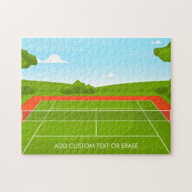 Tennis Court Illustration Grüngras Hinzufügen Text Puzzle (Horizontal)