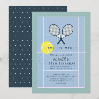 Tennis Court Racquet Blue Boy Birthday Einladung