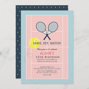 Tennis Court Racquet Pink Girl Geburtstag Einladung