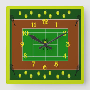 Tennis Court & Tennis Racquets Quadratische Wanduhr