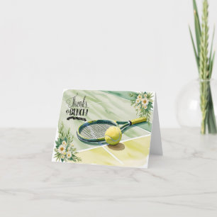 Tennis danke Ihnen Karte mit Ball auf Platz