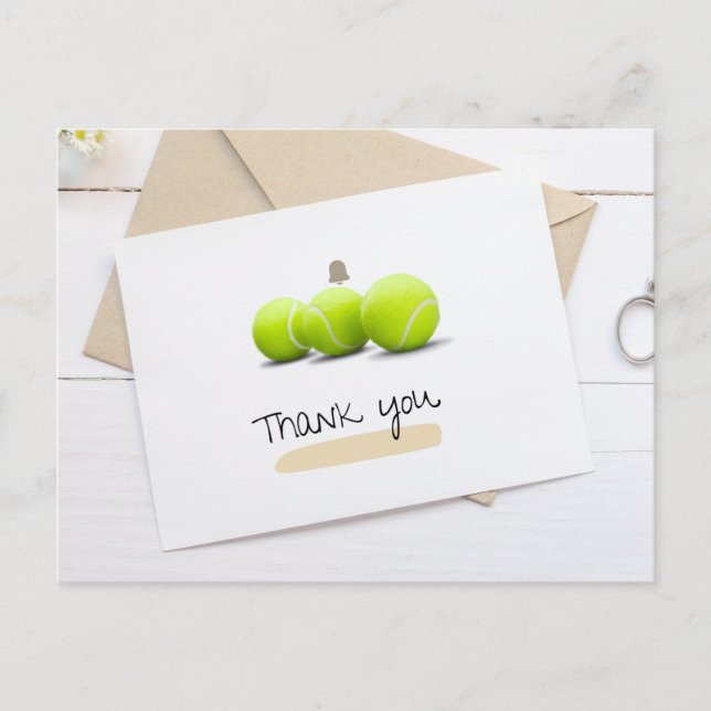 Tennis Danke mit dem Tennis auf Weiß Postkarte (Vorderseite)
