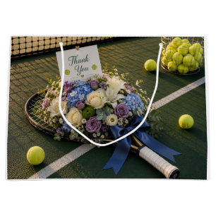 Tennis Danke mit Schläger und Blumen Große Geschenktüte