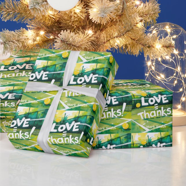 Tennis Danke Party mit Schläger und Ball Geschenkpapier (Feiertage)