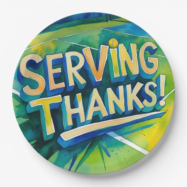 Tennis Danke Party mit Schläger und Ball Pappteller (Vorderseite)