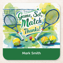 Tennis Danke Party mit Schläger und Ball Rechteckiger Pappuntersetzer