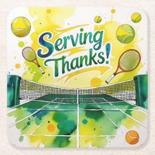 Tennis Danke Party mit Schläger und Ball Rechteckiger Pappuntersetzer