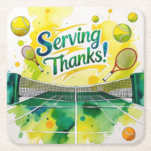 Tennis Danke Party mit Schläger und Ball Rechteckiger Pappuntersetzer (Vorderseite)