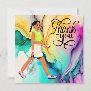 Tennis Dankeschön Karte mit Frauenspieler