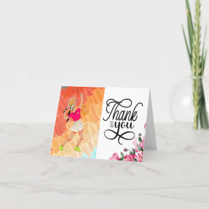 Tennis Dankeschön Karte mit Frauenspieler