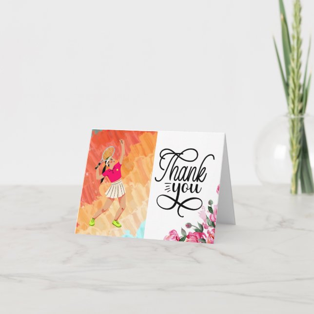 Tennis Dankeschön Karte mit Frauenspieler (Vorderseite)