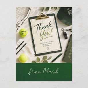 Tennis Dankeskartenball und Schläger für Trainer Postkarte