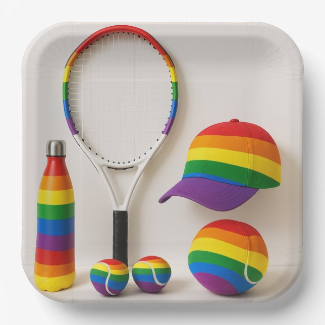 Tennis Das Thema des monatlichen Regenbogens Pappteller (Vorderseite)