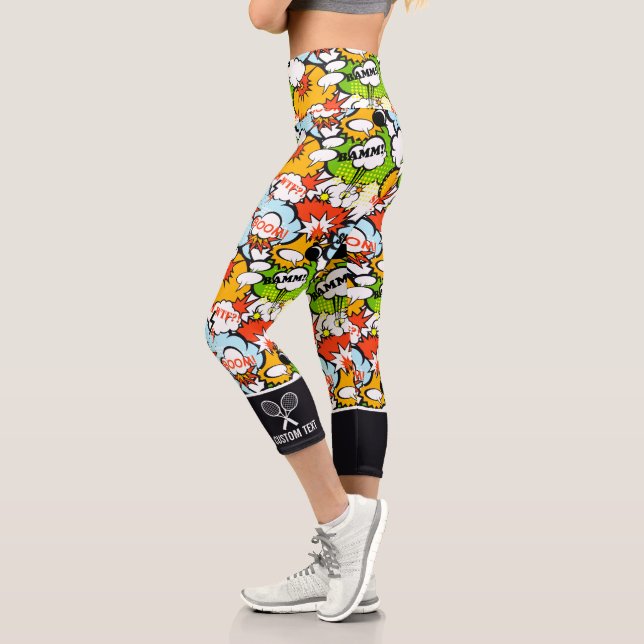 Tennis Design Super Hero Pop Art Funny Custom Capri Leggings (Links)