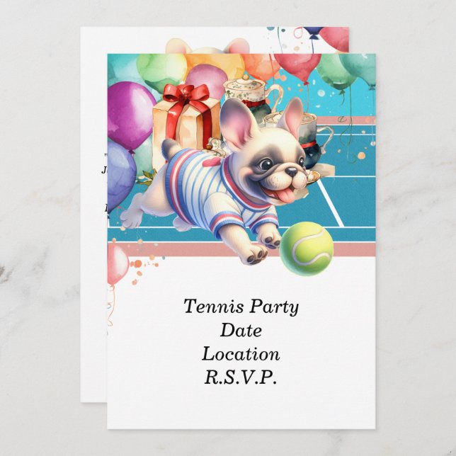 Tennis Dog Birthday Party Einladung (Vorne/Hinten)