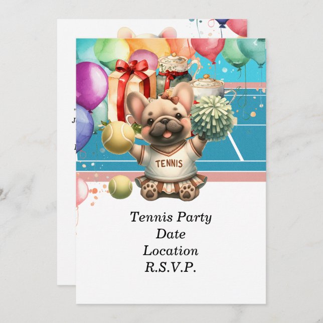 Tennis Dog Birthday Party Einladung (Vorne/Hinten)