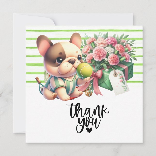 Tennis Dog mit Ball und Gegenwart Dankeskarte (Vorderseite)