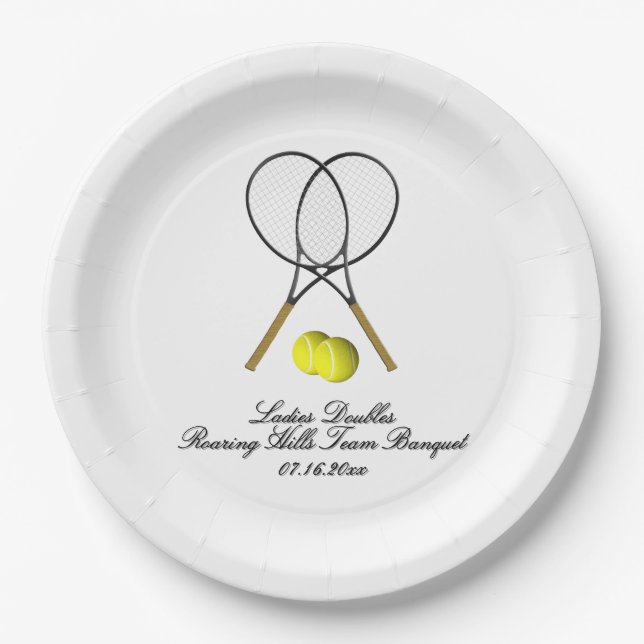 Tennis Doppel 3 Textzeilen Pappteller (Vorderseite)