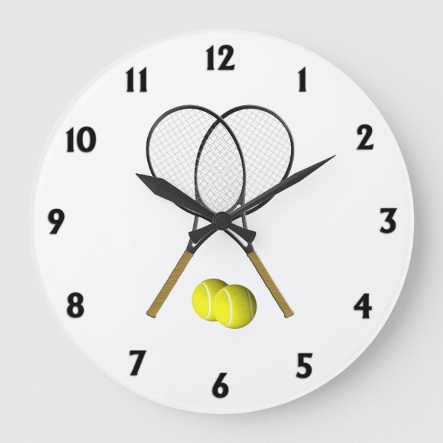 Tennis Doubles Black Numbers Große Wanduhr (Vorderseite)