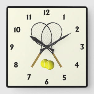 Tennis Doubles Cream Quadratische Wanduhr