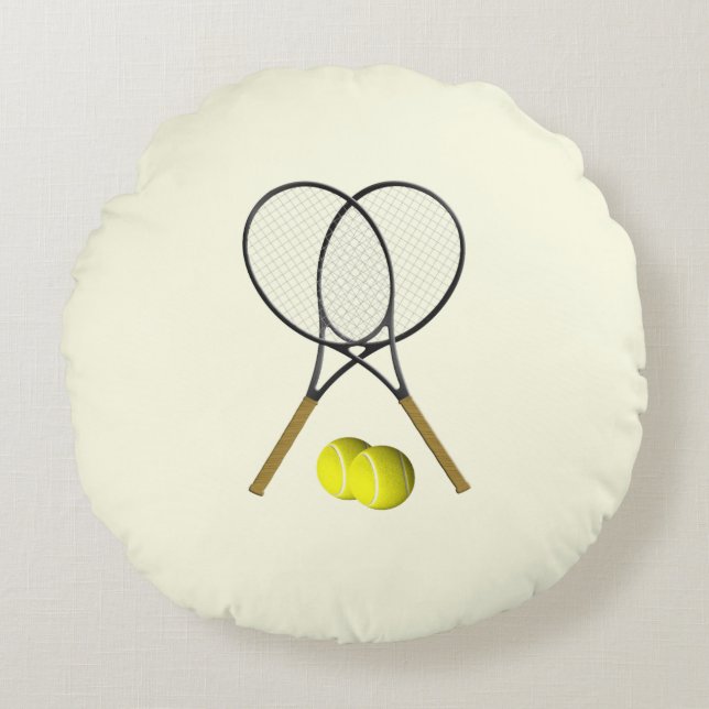Tennis Doubles Cream Rundes Kissen (Vorderseite)