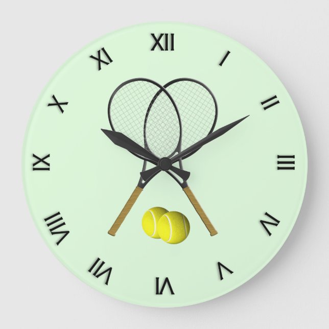 Tennis Doubles Green Große Wanduhr (Vorderseite)