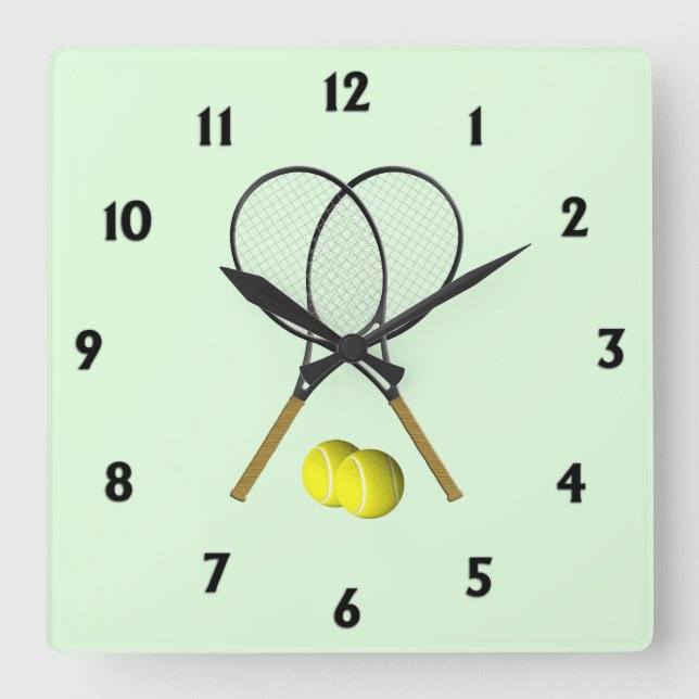 Tennis Doubles Green Quadratische Wanduhr (Vorderseite)