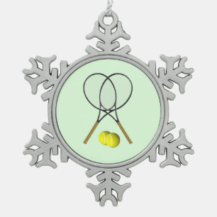 Tennis Doubles Green Schneeflocken Zinn-Ornament