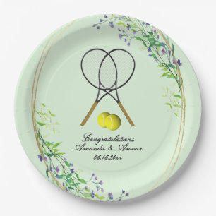Tennis Doubles Wedding 3 Text Lines Green Pappteller