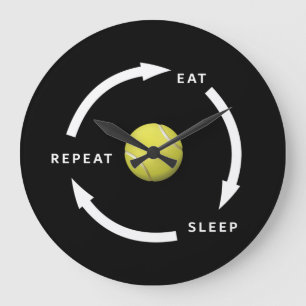 Tennis Eat Sleep Wiederholung Sportfan Sprichwort Große Wanduhr