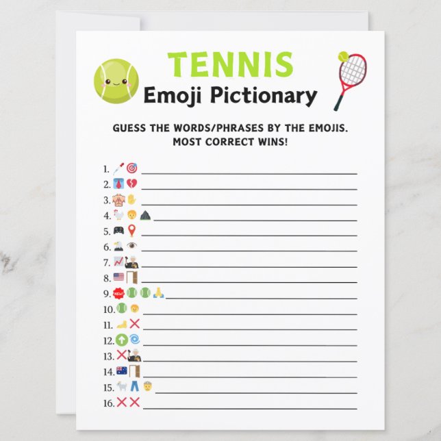 Tennis Emoji Pictionary Game (Vorderseite)