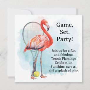 Tennis Flamingo mit Schläger und Ball Einladung