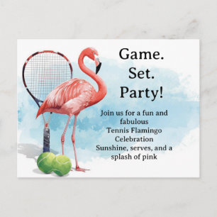 Tennis Flamingo mit Schläger und Ball Einladung Postkarte