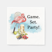Tennis Flamingo Servietten mit Schläger und Ball